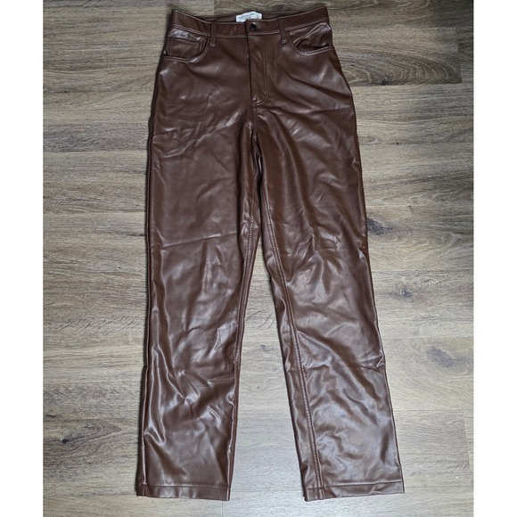 Abercrombie & Fitch Pants - Abercrombie & Fitch Curve Love 90s Straight Ultra High Rise Brown Faux Leather 8